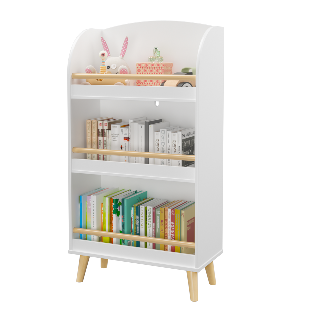 Kids Bookshelf, 3-Tier Bookcase, Book Organizer, toy Storage Cabinet Organizer, White W808P218560-djyc