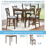 5 Piece Dining Table Set, Wooden Dining Square Table Set for 4, Counter Height Kitchen Table Set with Square Table and 4 Upholstered Chairs for Small Space, Walnut W1998S00032-djyc