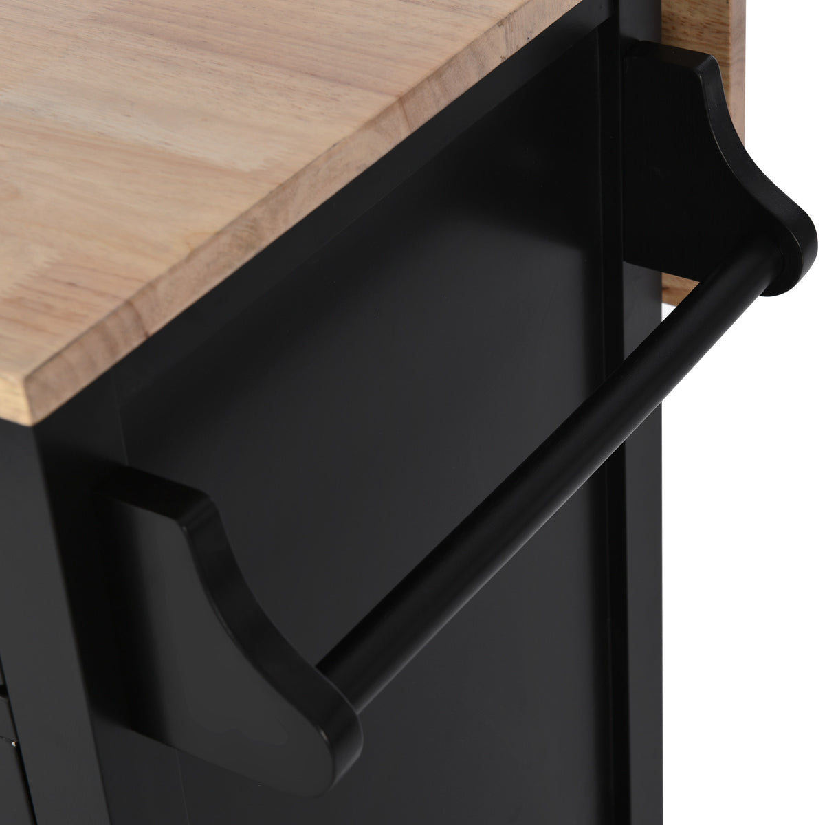 Kitchen Cart with Rubber wood Drop-Leaf Countertop, Concealed sliding barn door adjustable height,Kitchen Island on 4 Wheels with Storage Cabinet and 2 Drawers,L52.2xW30.5xH36.6 inch, Black SK000001AAB-djyc