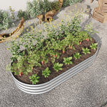 Raised Garden Bed Outdoor, Oval Large Metal Raised Planter Bed for for Plants, Vegetables, and Flowers - Silver W840101952-djyc