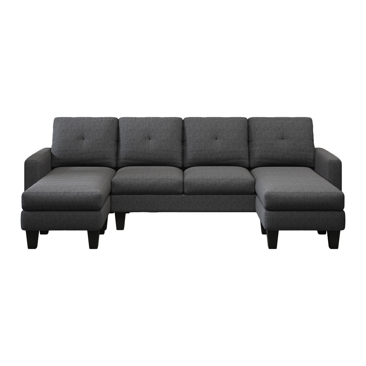 U-Shaped Sofa Coch 4-Seat Sofa with Chaise Polyester Fabric for Living Room Apartment Office (Dark Grey) W1669S00002-djyc