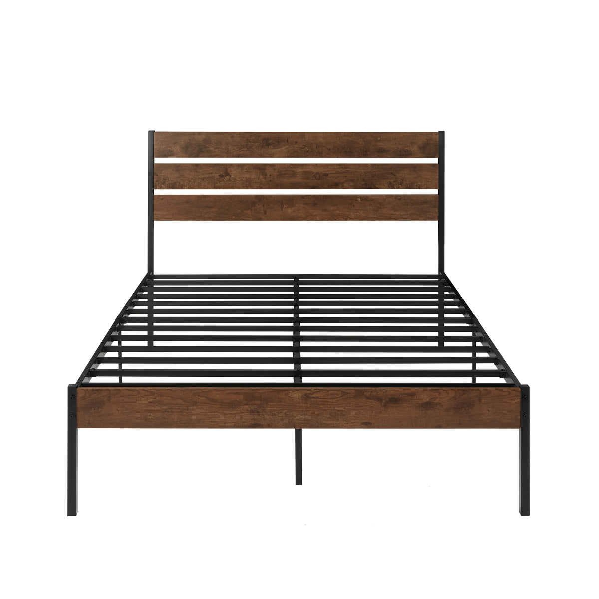 Full Size Bed Frame with Wood Headboard, Metal Frame with Strong Slats, Noise Free,No Box Spring Needed-Brown. W2336P167501-djyc