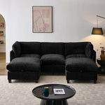 96.5'Sectional Couch for Living room, Upholstered Soft Chenille Fabric Sofa with Storage, 3-Seater with Two Ottomans U Shape Sofa Black-W1097S00285