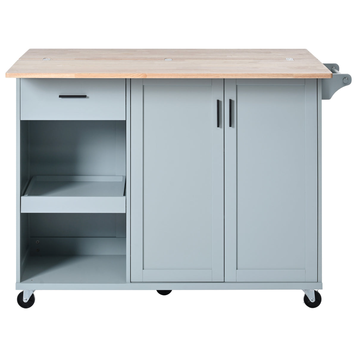 K&K Kitchen Island with Foldable Counter Top, Kitchen Storage Cart with Slide-Out Shelf, Towel Rack and Drawer, Rolling Kitchen Cart on Wheels, for Kitchen, Living Room, Dining Room, Grey Blue N707P173036G-djyc