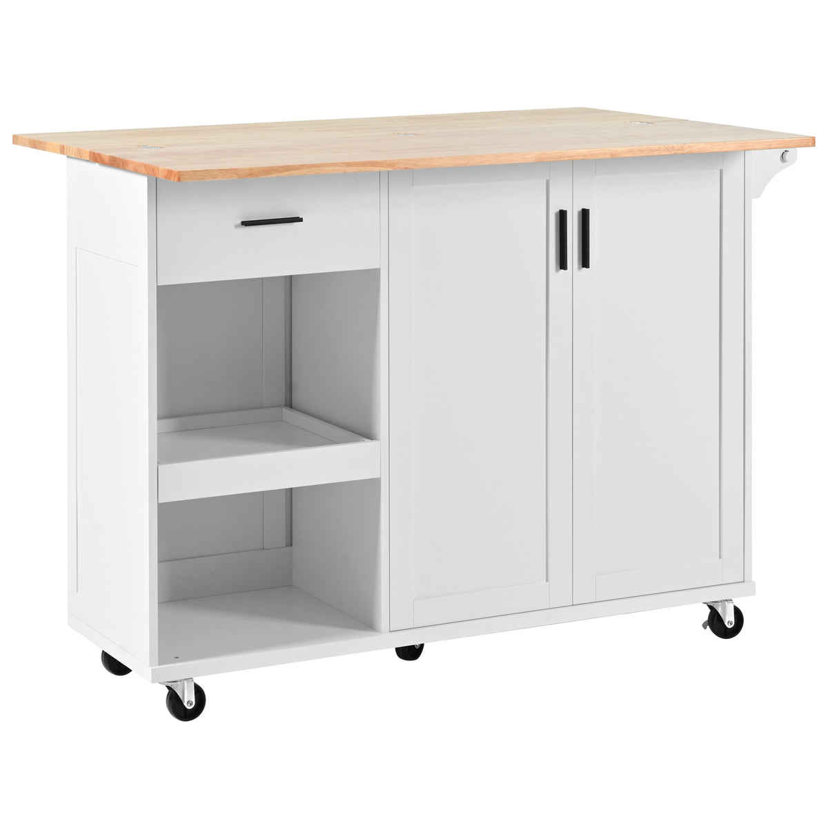 K&K Kitchen Island with Foldable Counter Top, Kitchen Storage Cart with Slide-Out Shelf, Towel Rack and Drawer, Rolling Kitchen Cart on Wheels, for Kitchen, Living Room, Dining Room, White N707P173036W-djyc