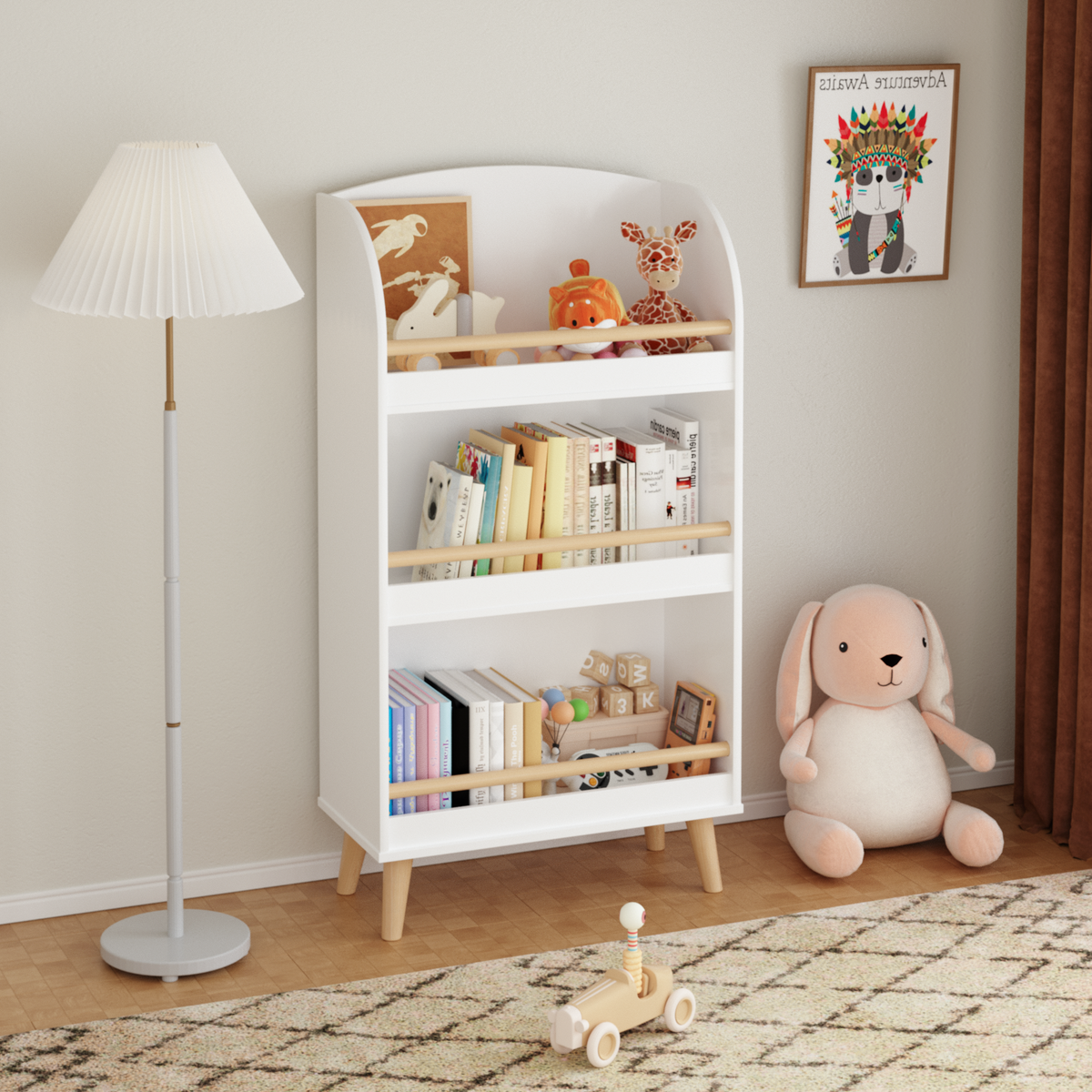 Kids Bookshelf, 3-Tier Bookcase, Book Organizer, toy Storage Cabinet Organizer, White W808P218560-djyc