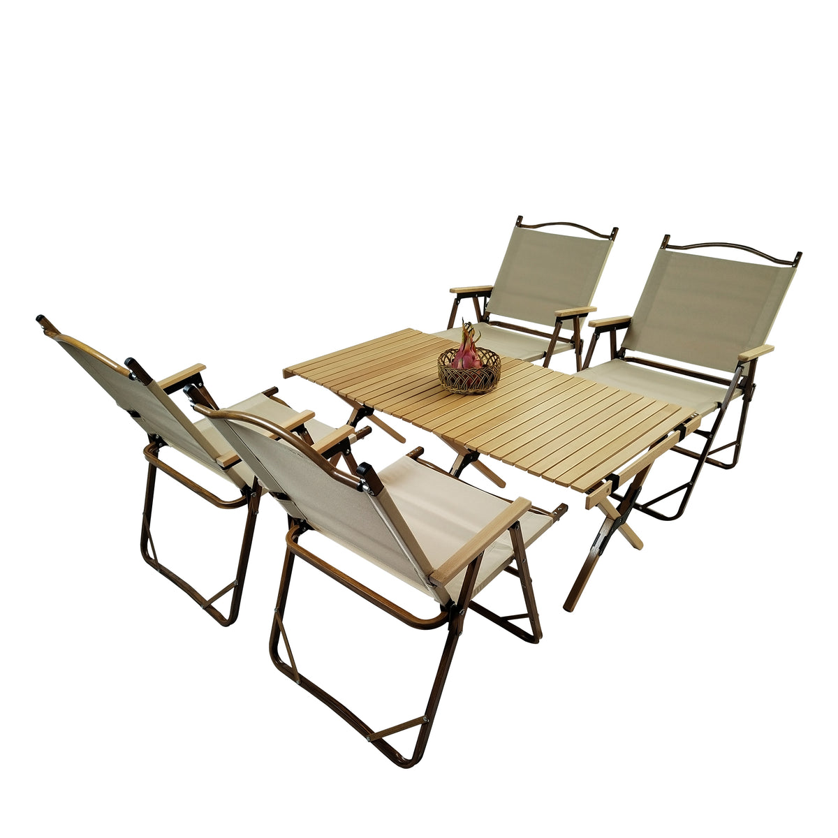 Multi-Function Foldable and Portable Dining Set, 1 Dining Table & 4 Folding Chairs, Indoor and outdoor universal ,Natural W495S00002-djyc