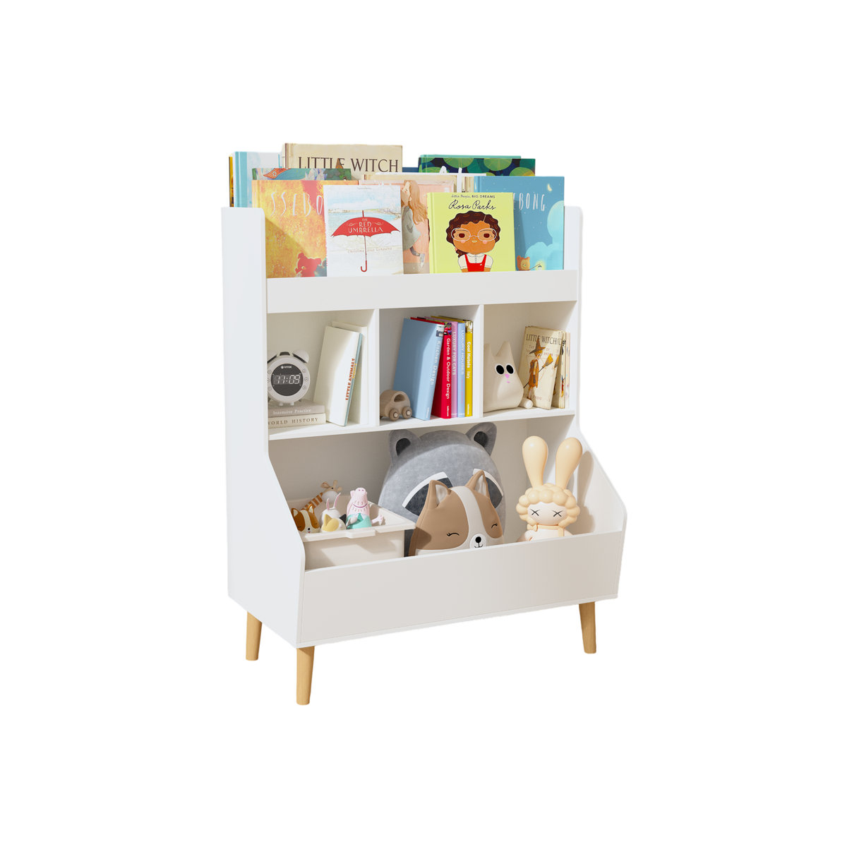 Toy Storage Organizer, Kids Bookshelf and Toy Storage with Legs, Multifunctional Storage Organizer, Children Bookcase for Kids Room, Living Room, Nursery,White W808P200978-djyc