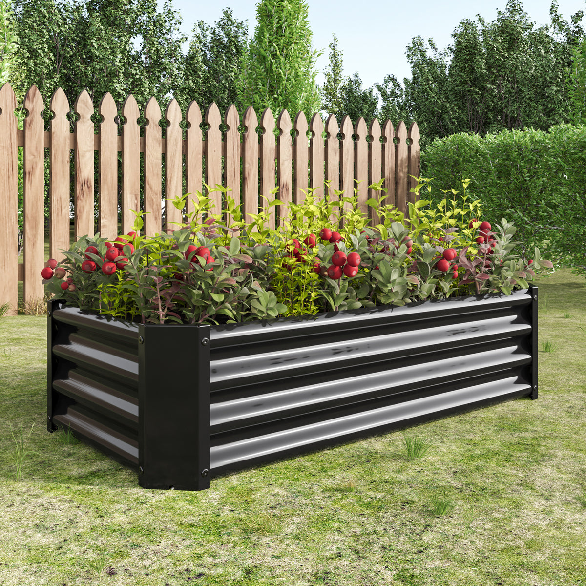 Metal Raised Garden Bed, Rectangle Raised Planter 4×2×1ftfor Flowers Plants, Vegetables Herb Black W84090999-djyc