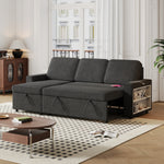 85.8" Pull Out Sleeper Sofa L-Shaped Couch Convertible Sofa Bed with Storage Chaise And Storage Racks,With USB Port And T-pyce Port W834S00265-djyc