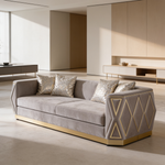 Cavalli Contemporary Style Upholstery Diamond Pattern Sofa Made with Wood in Gold accent & Taupe-B009P417491 - 场景图