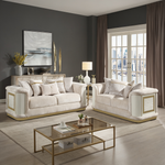 Bona 2-Piece Set featuring the luxurious Sofa and Loveseat, both adorned with gold accents and diamond-pattern details, offering a coordinated modern look for an elegant living room upgrade.-B009S02176 - 正方形修复