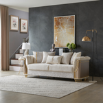 Chateau Two-Tone Wood Upholstery 2Pc Set with Modern Design, Stainless Steel Gold Accents, and Cream Finish-B009S02178 - 正方形修复