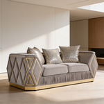 Cavalli Contemporary Style Upholstery Diamond Pattern 2PC Livingroom Set Made with Wood in Gold accent & Taupe-B009S02180 - 场景图