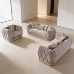 Cavalli Contemporary Style Upholstery Diamond Pattern 3PC Livingroom Set Made with Wood in Gold accent & Taupe-B009S02181 - 场景图