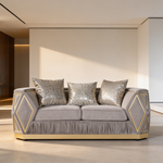 Cavalli Contemporary Style Upholstery Diamond Pattern 3PC Livingroom Set Made with Wood in Gold accent & Taupe-B009S02181 - 场景图