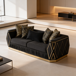 Cavalli Contemporary Style Upholstery Diamond Pattern 2PC Livingroom Set Made with Wood in Gold accent & Black-B009S02182 - 场景图