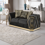 Cavalli Contemporary Style Upholstery Diamond Pattern 2PC Livingroom Set Made with Wood in Gold accent & Black-B009S02182 - 正方形修复