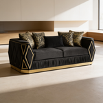 Cavalli Contemporary Style Upholstery Diamond Pattern 3PC Livingroom Set Made with Wood in Gold accent & Black-B009S02183 - 场景图