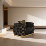 Cavalli Contemporary Style Upholstery Diamond Pattern 3PC Livingroom Set Made with Wood in Gold accent & Black-B009S02183 - 场景图