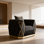 Cavalli Contemporary Style Upholstery Diamond Pattern 3PC Livingroom Set Made with Wood in Gold accent & Black-B009S02183 - 场景图