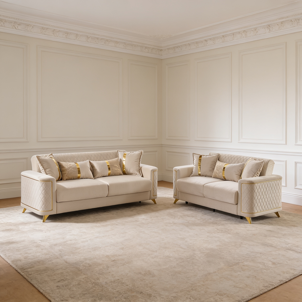 Lisa 2Pc Sofa and Loveseat Set in Ivory-B009S02227 - 场景图