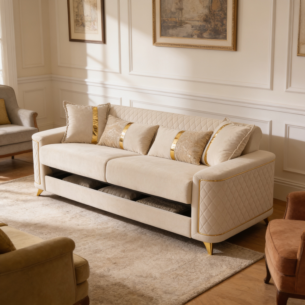 Lisa 2Pc Sofa and Loveseat Set in Ivory-B009S02227 - 场景图