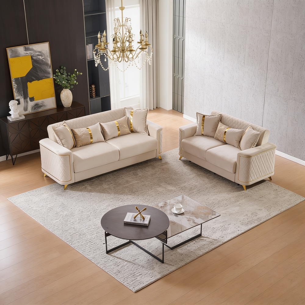 Lisa 2Pc Sofa and Loveseat Set in Ivory-B009S02227 - 正方形修复
