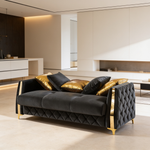 Lippa Upholstered Sofa in Black Fabric with Gold Stainless Steel Legs, Foam Cushioning and Sturdy Wood Frame-B009S02234 - 场景图