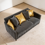 Lippa Upholstered Sofa in Black Fabric with Gold Stainless Steel Legs, Foam Cushioning and Sturdy Wood Frame-B009S02234 - 细节图