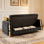 Lippa 2pc Upholstered Sofa and Loveseat Set in Black Fabric with Gold Stainless Steel Legs, Foam Cushioning and Sturdy Wood Frame-B009S02235 - 场景图