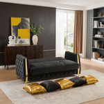 Lippa 2pc Upholstered Sofa and Loveseat Set in Black Fabric with Gold Stainless Steel Legs, Foam Cushioning and Sturdy Wood Frame-B009S02235 - 正方形修复