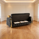Lippa 3pc Upholstered Sofa, Loveseat and Chair Set in Black Fabric with Gold Stainless Steel Legs, Foam Cushioning and Sturdy Wood Frame-B009S02236 - 场景图