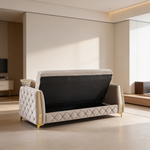 Lippa 2pc Upholstered Sofa and Loveseat Set in Taupe Fabric with Gold Stainless Steel Legs, Foam Cushioning and Sturdy Wood Frame-B009S02239 - 场景图