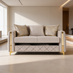 Lippa 2pc Upholstered Sofa and Loveseat Set in Taupe Fabric with Gold Stainless Steel Legs, Foam Cushioning and Sturdy Wood Frame-B009S02239 - 场景图