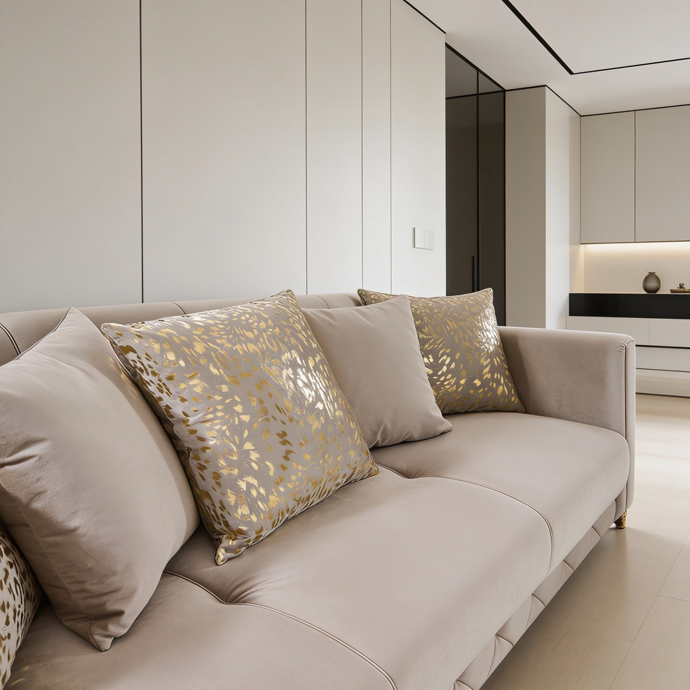 Lippa 2pc Upholstered Sofa and Loveseat Set in Taupe Fabric with Gold Stainless Steel Legs, Foam Cushioning and Sturdy Wood Frame-B009S02239 - 细节图