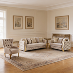 Lippa 3pc Upholstered Sofa, Loveseat and Chair Set in Taupe Fabric with Gold Stainless Steel Legs, Foam Cushioning and Sturdy Wood Frame-B009S02240 - 场景图