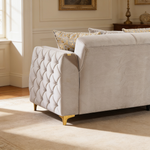 Lippa 3pc Upholstered Sofa, Loveseat and Chair Set in Taupe Fabric with Gold Stainless Steel Legs, Foam Cushioning and Sturdy Wood Frame-B009S02240 - 场景图