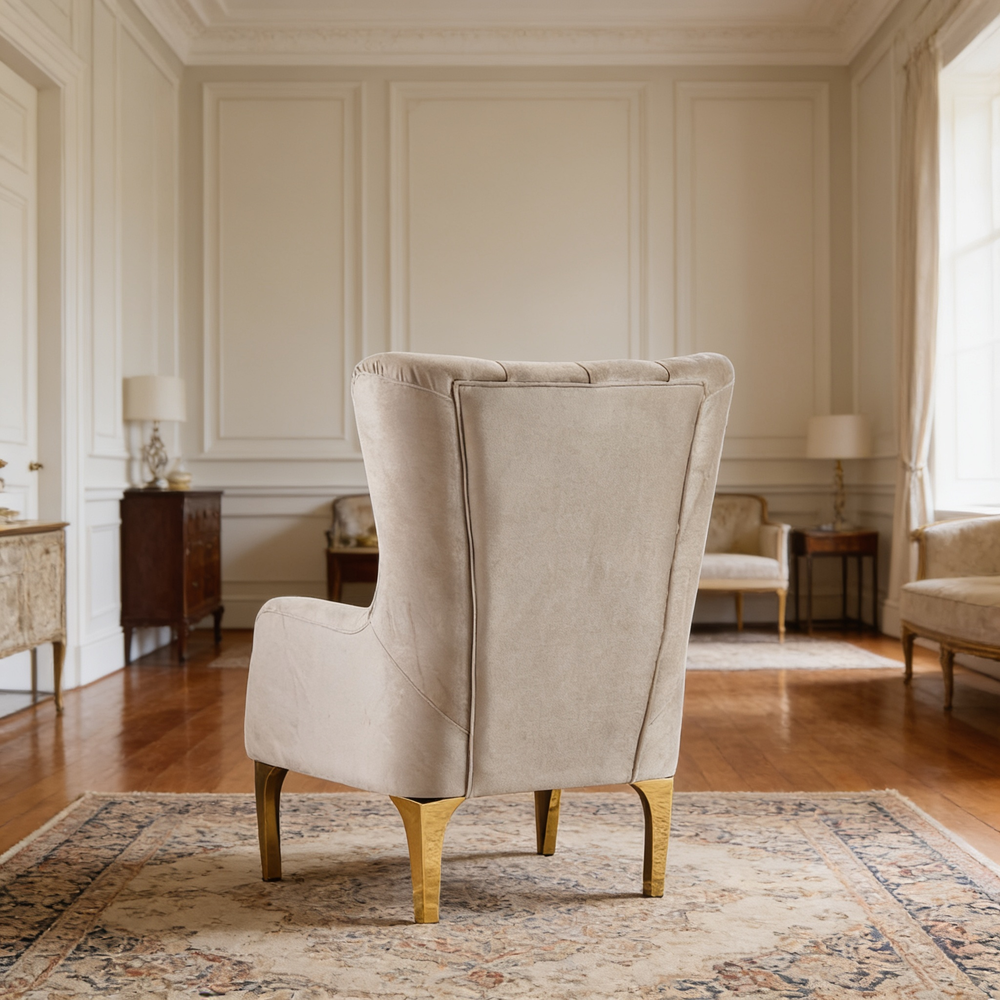 Lippa 3pc Upholstered Sofa, Loveseat and Chair Set in Taupe Fabric with Gold Stainless Steel Legs, Foam Cushioning and Sturdy Wood Frame-B009S02240 - 正方形修复
