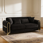 Ruby 2Pc Modern Upholstered Sofa and Loveseat in Black with Solid Birch Wood Frame, Pocket Coil Seating and Gold Stainless Steel Legs-B009S02247 - 场景图