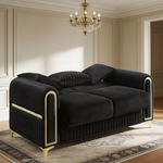 Ruby 2Pc Modern Upholstered Sofa and Loveseat in Black with Solid Birch Wood Frame, Pocket Coil Seating and Gold Stainless Steel Legs-B009S02247 - 场景图
