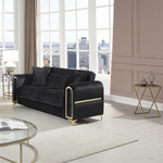 Ruby 2Pc Modern Upholstered Sofa and Loveseat in Black with Solid Birch Wood Frame, Pocket Coil Seating and Gold Stainless Steel Legs-B009S02247 - 正方形修复