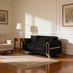 Ruby 3Pc Modern Upholstered Sofa, Loveseatand Chair in Black with Solid Birch Wood Frame, Pocket Coil Seating and Gold Stainless Steel Legs-B009S02248 - 场景图