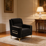 Ruby 3Pc Modern Upholstered Sofa, Loveseatand Chair in Black with Solid Birch Wood Frame, Pocket Coil Seating and Gold Stainless Steel Legs-B009S02248 - 场景图