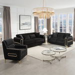 Ruby 3Pc Modern Upholstered Sofa, Loveseatand Chair in Black with Solid Birch Wood Frame, Pocket Coil Seating and Gold Stainless Steel Legs-B009S02248 - 正方形修复