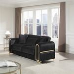 Ruby 3Pc Modern Upholstered Sofa, Loveseatand Chair in Black with Solid Birch Wood Frame, Pocket Coil Seating and Gold Stainless Steel Legs-B009S02248 - 正方形修复