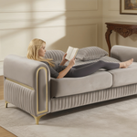 Ruby Modern Upholstered Sofa in Taupe with Solid Birch Wood Frame, Pocket Coil Seating and Gold Stainless Steel Legs-B009S02249 - 场景图