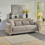 Ruby Modern Upholstered Sofa in Taupe with Solid Birch Wood Frame, Pocket Coil Seating and Gold Stainless Steel Legs-B009S02249 - 正方形修复