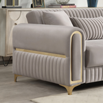 Ruby Modern Upholstered Sofa in Taupe with Solid Birch Wood Frame, Pocket Coil Seating and Gold Stainless Steel Legs-B009S02249 - 细节图