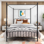 Queen Size Metal Canopy Bed Frame with Headboard and Footboard Black W84034157-djyc